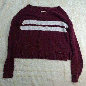 Hollister Maroon/White Knit L/S Sweater X-Small